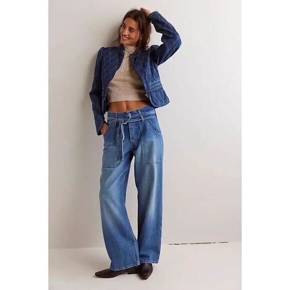 Free People Denim - Free People We The Free Blue Jay Belted Boyfriend Jeans